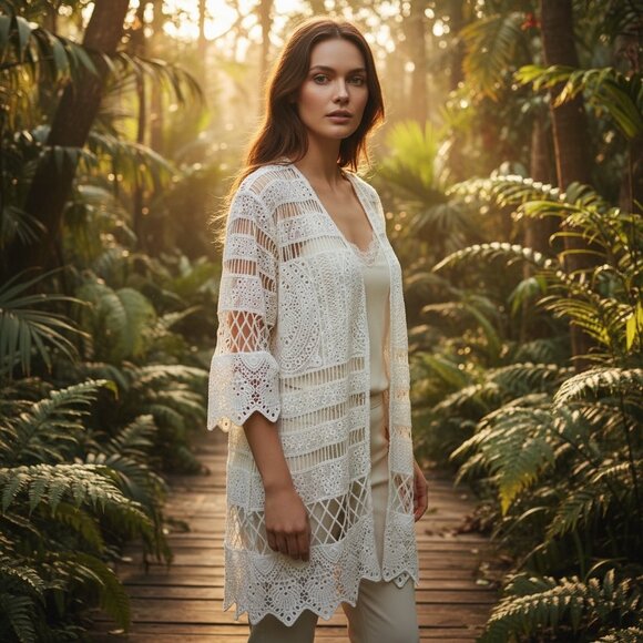 NEW Rafaella White Embroidered Lace Swim Cover-Up Cardigan Size Small - Picture 2 of 9